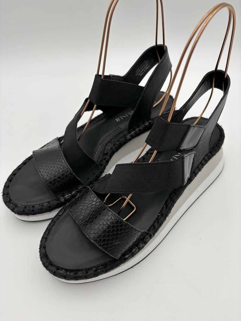 Donald Pliner Sadie Black Leather Platform Wedge Sandals Size 9.5 Elastic